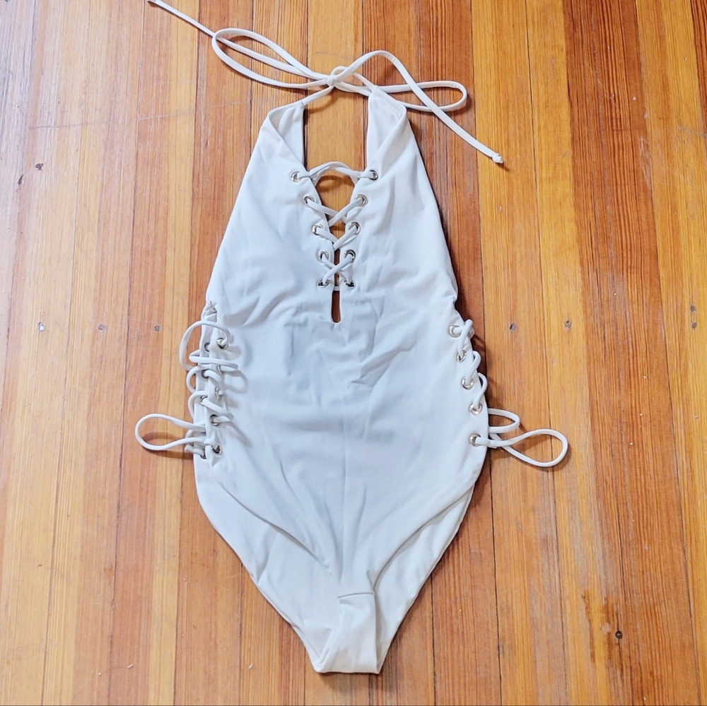 White Laceup Swimsuit/Bodysuit